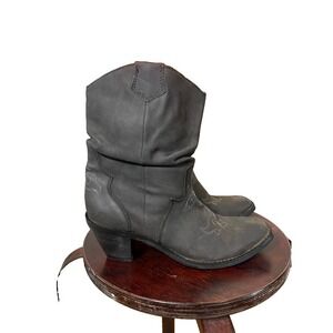Retro Slouch Heel Leather Boot 7.5 Gray Western Cowgirl Country Farm Boho Indie